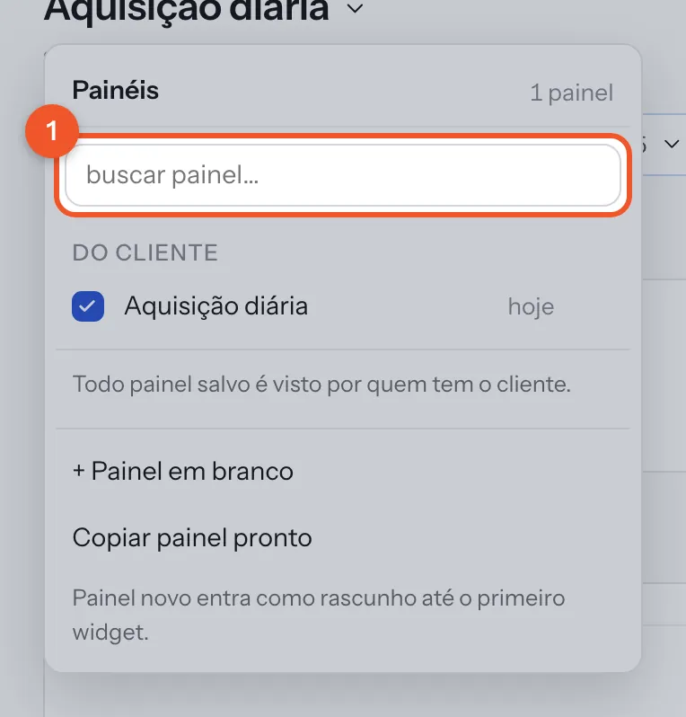 A lista de painéis, com a busca no topo.